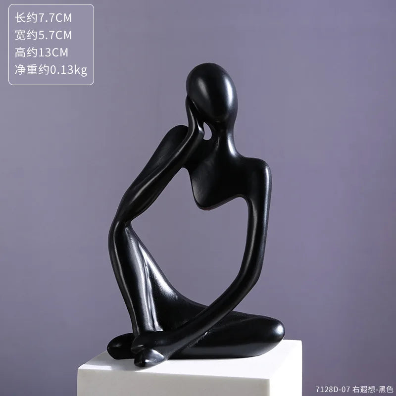 Abstract Thinker Statue – Sand Colored Yoga Figurine for Home Decor
