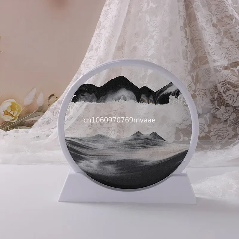3D Moving Sand Art Frame – Dynamic Liquid Hourglass for Office Home Decor
