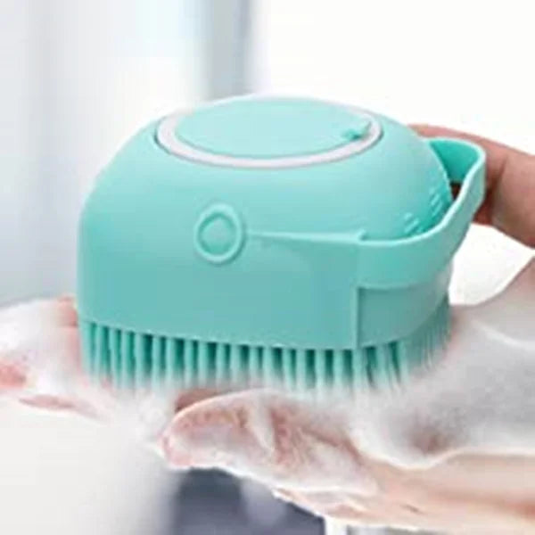 Silicone Pet Grooming Brush – Shampoo Dispenser for Dogs and Cats Bathing