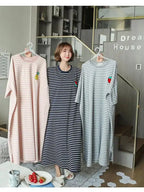 Plus Size Striped Pajama Dress – Short-Sleeved Cartoon Sleepwear for Women
