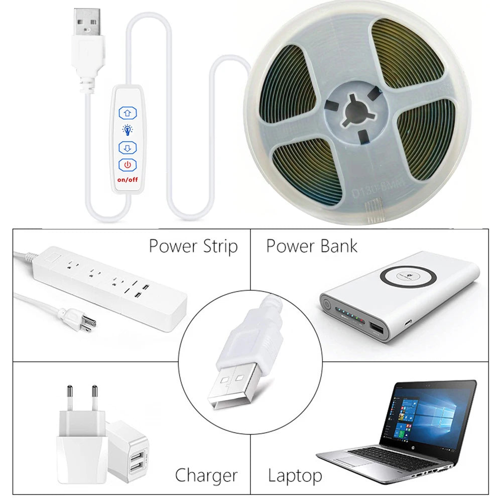 USB COB LED Strip Lights – Dimmable Flexible Tape for TV and Cabinet Lighting