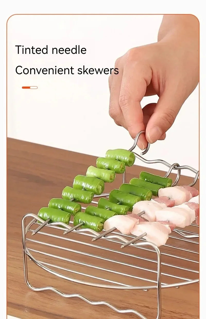 Stainless Steel Air Fryer Rack – Grill Stand with Skewers for Cooking