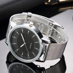 Minimalist Silver Quartz Watch – Elegant Leather Business Accessory for Women