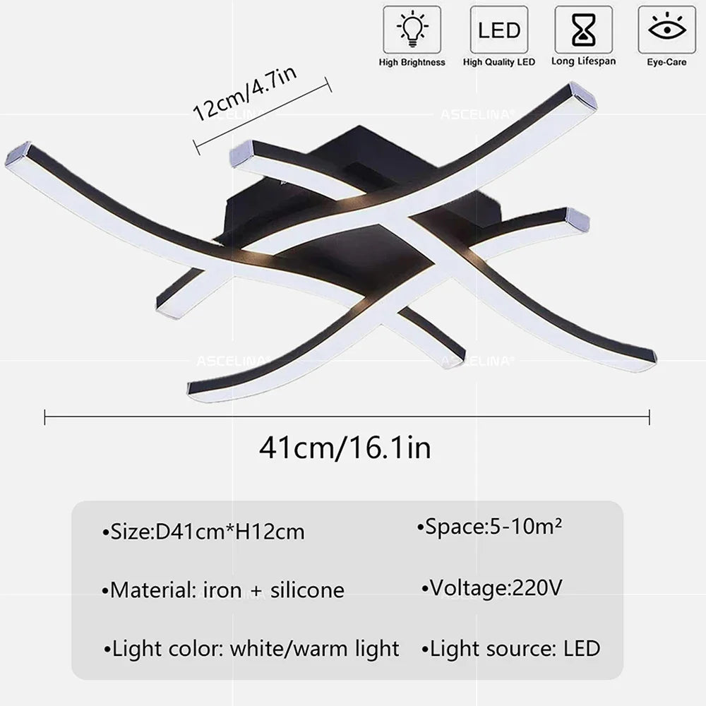 Modern LED Wave Ceiling Light – Minimalist Fixture for Living Room Bedroom