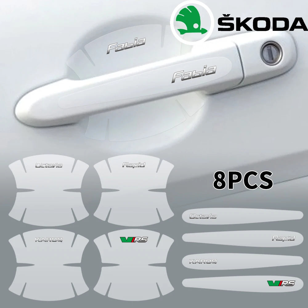 Transparent Car Door Handle Protectors – Anti-Scratch Film for Skoda Models