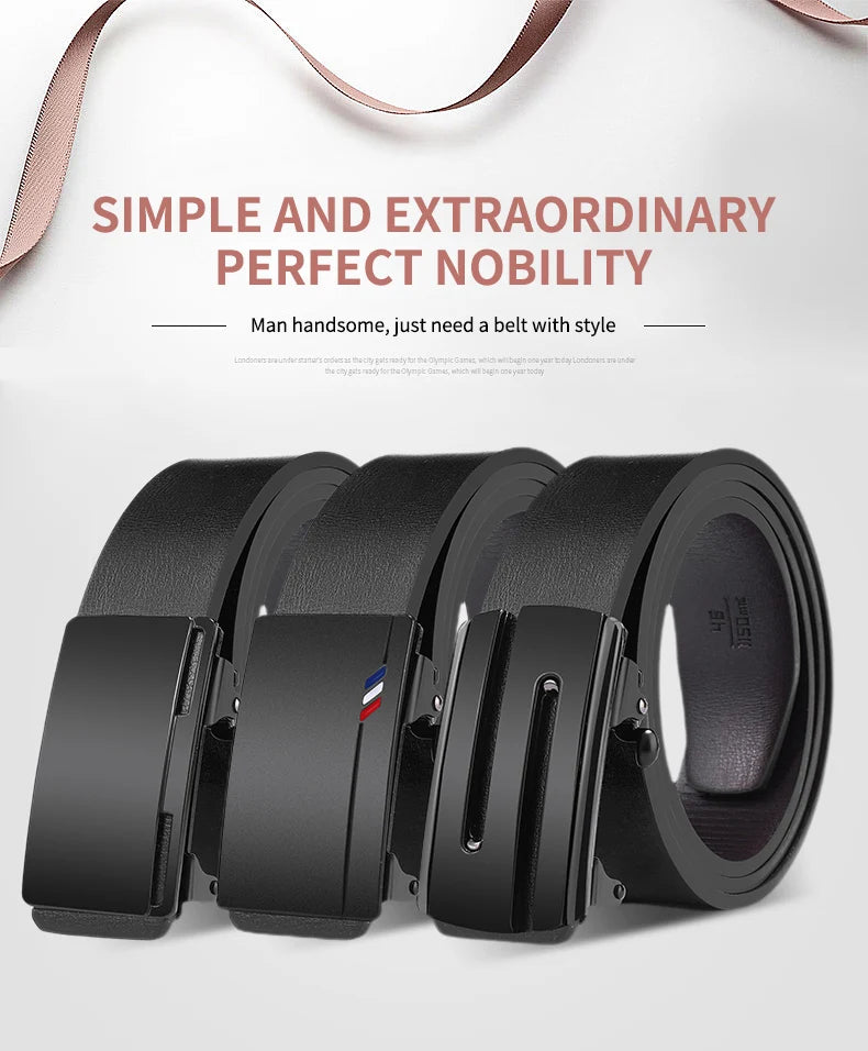 Genuine Leather Automatic Belt – Luxury Metal Buckle Strap for Men