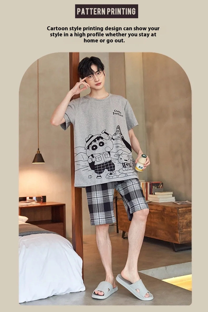 Striped Bear Pajama Set – Breathable Cotton Loungewear for Men