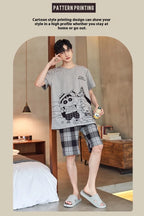 Striped Bear Pajama Set – Breathable Cotton Loungewear for Men