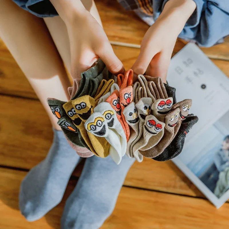 Embroidered Expression Ankle Socks – Kawaii Cotton Fashion for Casual Wear