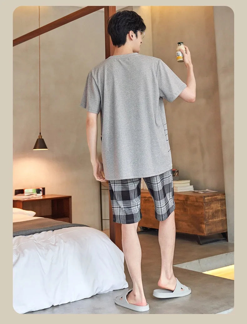 Striped Bear Pajama Set – Breathable Cotton Loungewear for Men
