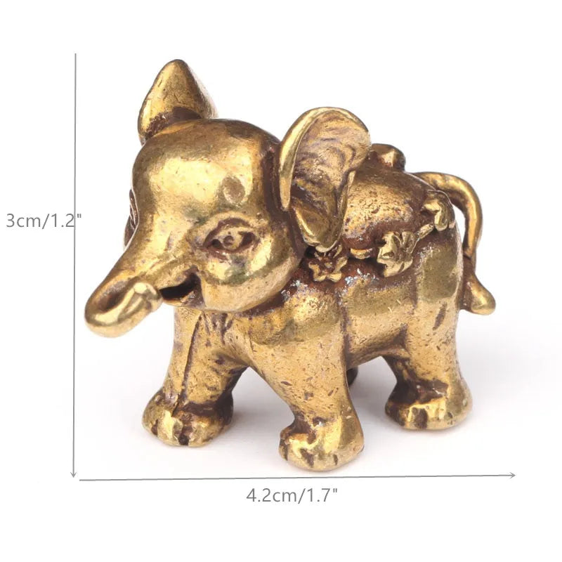 Antique Bronze Elephant Figurine – Solid Copper Miniature for Home Decor