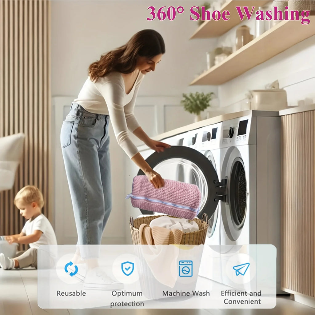 Mesh Shoe Laundry Bag – Built-in 360 Degree Soft Brush for Machine Washing