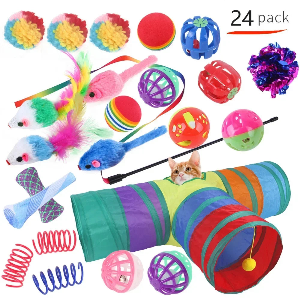 Interactive Cat Play Tunnel – Foldable Mouse and Fish Toy Set for Pets