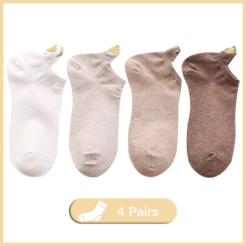 Embroidered Heart Ankle Socks – Cute Cotton Casual Footwear for Women