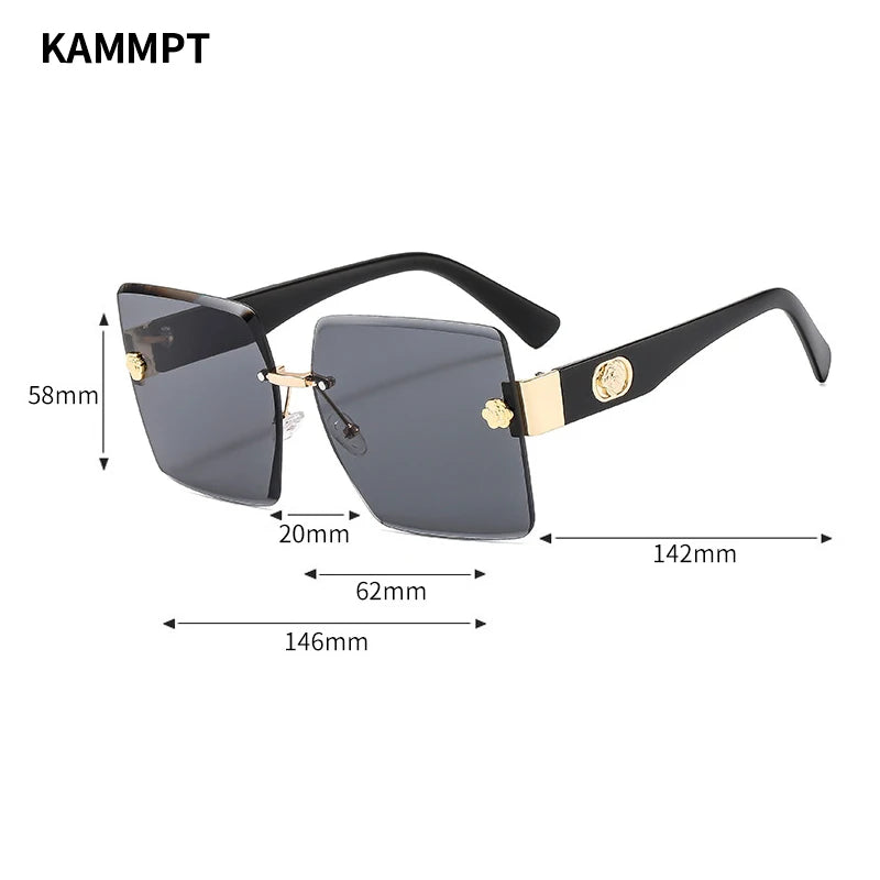 Oversized Rimless Square Sunglasses – Gradient Fashion Eyewear for Women