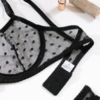 Polka Dot Mesh Lingerie Set – Sheer Underwire Bra and G-String for Women