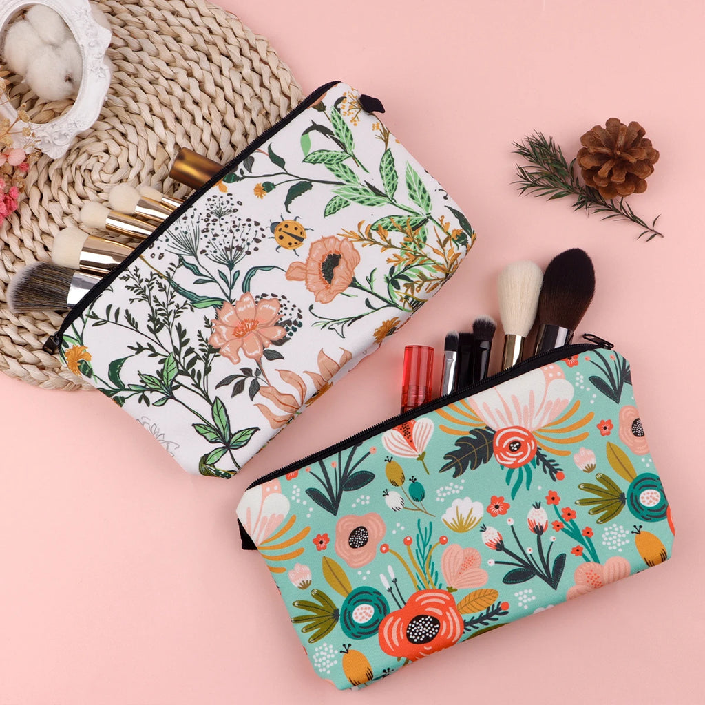 Floral Zipper Makeup Bag – Portable Travel Cosmetic Organizer for Women
