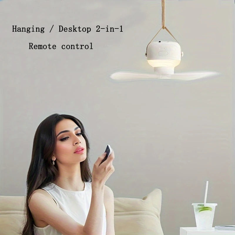 Portable Ceiling Fan – Adjustable LED Night Light for Dormitory Mosquito Nets