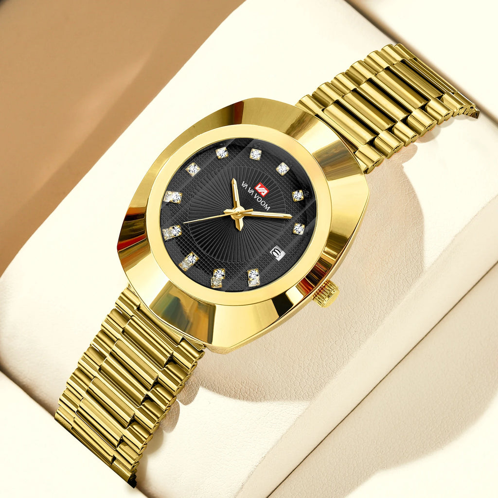 Oval Stainless Steel Women’s Watch – 34mm Gold Diamond Dress for Banquet