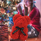 Artificial Rose Bear – 25cm Flower Figurine for Valentine Anniversary Gift