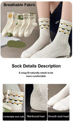 Cartoon Print Mid-Length Socks – Soft Cotton Casual Wear for Women