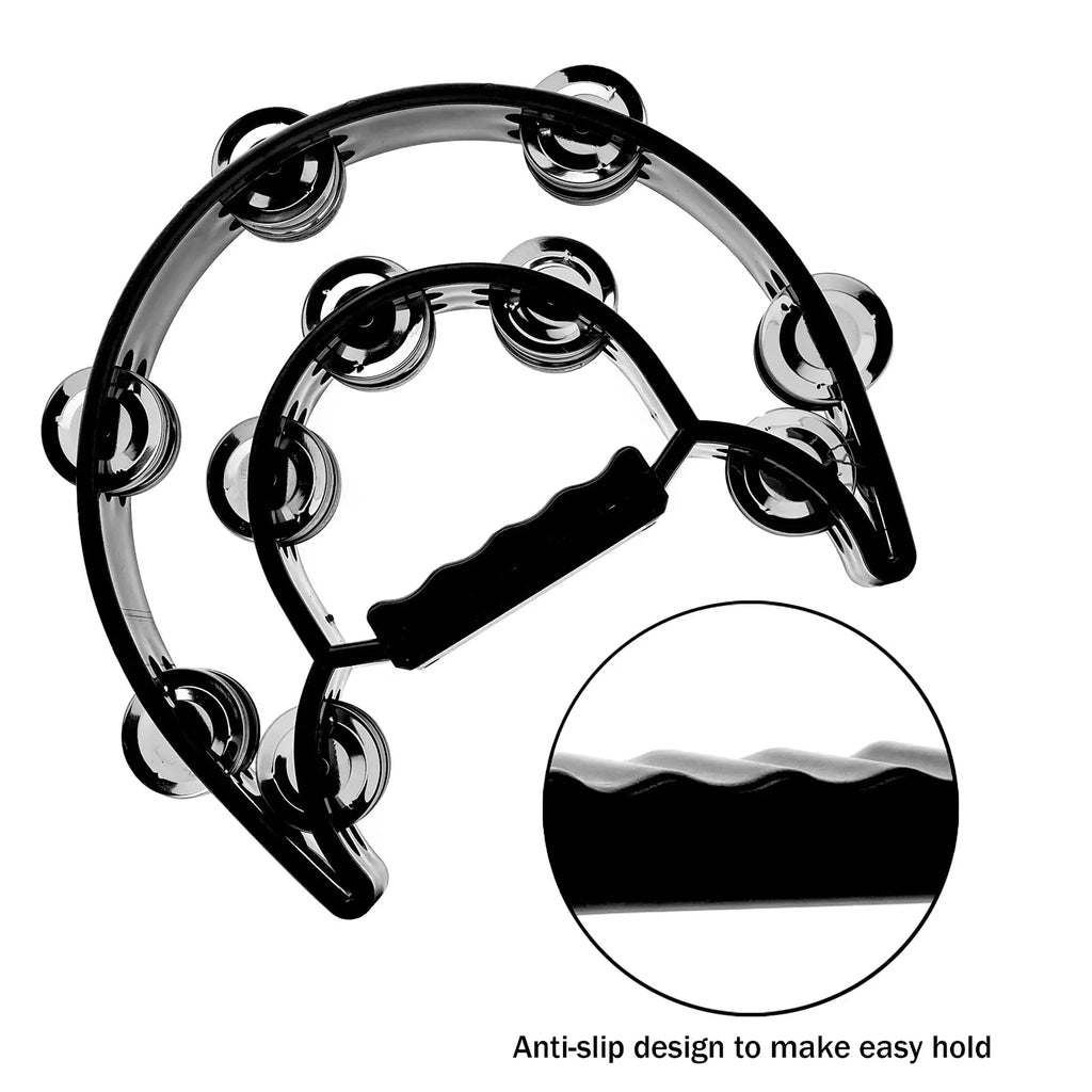 Half-Moon Tambourine – Double Row Metal Jingles for Musical Performances