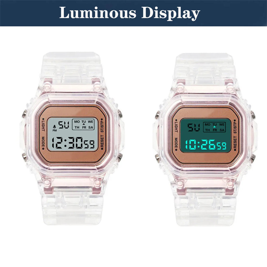 Transparent Digital Sport Wristwatch – Unisex Timepiece for Kids and Adults