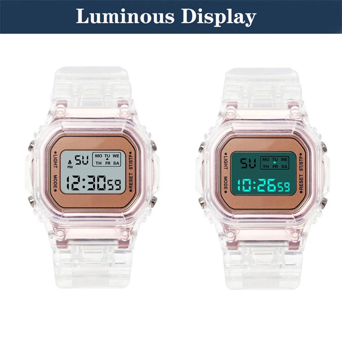 Transparent Digital Sport Wristwatch – Unisex Timepiece for Kids and Adults