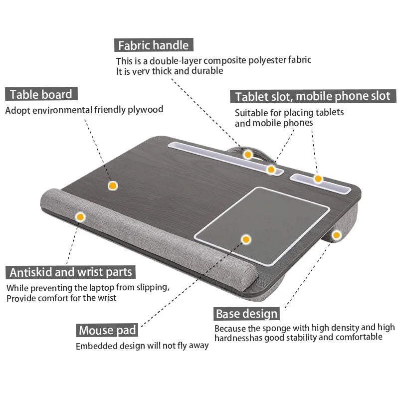 Portable Laptop Desk – Anti-Slip Bed Tray with Mouse Pad for Bedroom Sofa