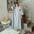 Plus Size Striped Pajama Dress – Short-Sleeved Cartoon Sleepwear for Women