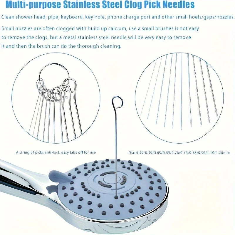Stainless Steel Cleaning Brushes – Multi-Size Needle Set for Shower Heads