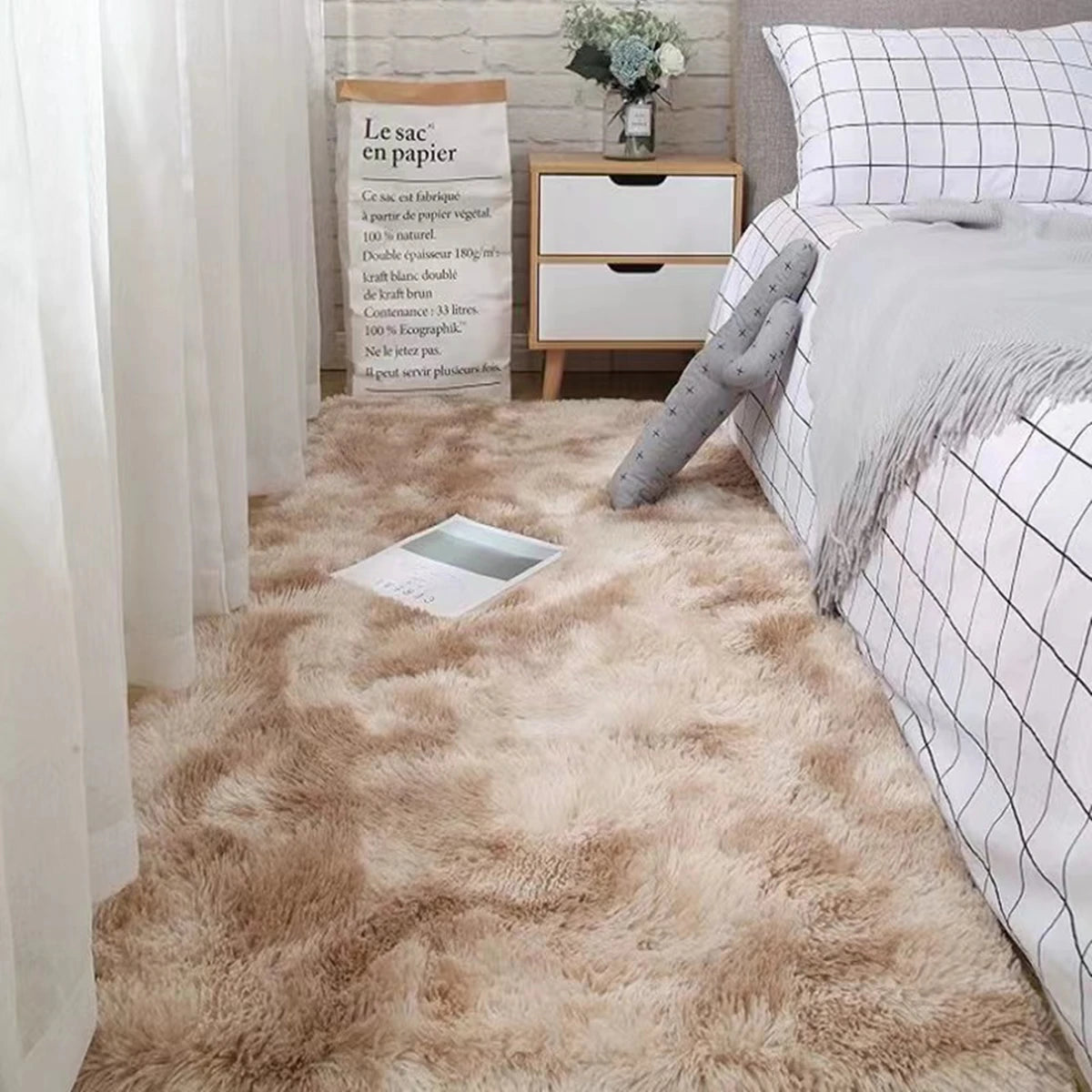 Tie-Dyed Shag Area Rug – Fluffy Non-Slip Carpet for Bedroom and Living Room