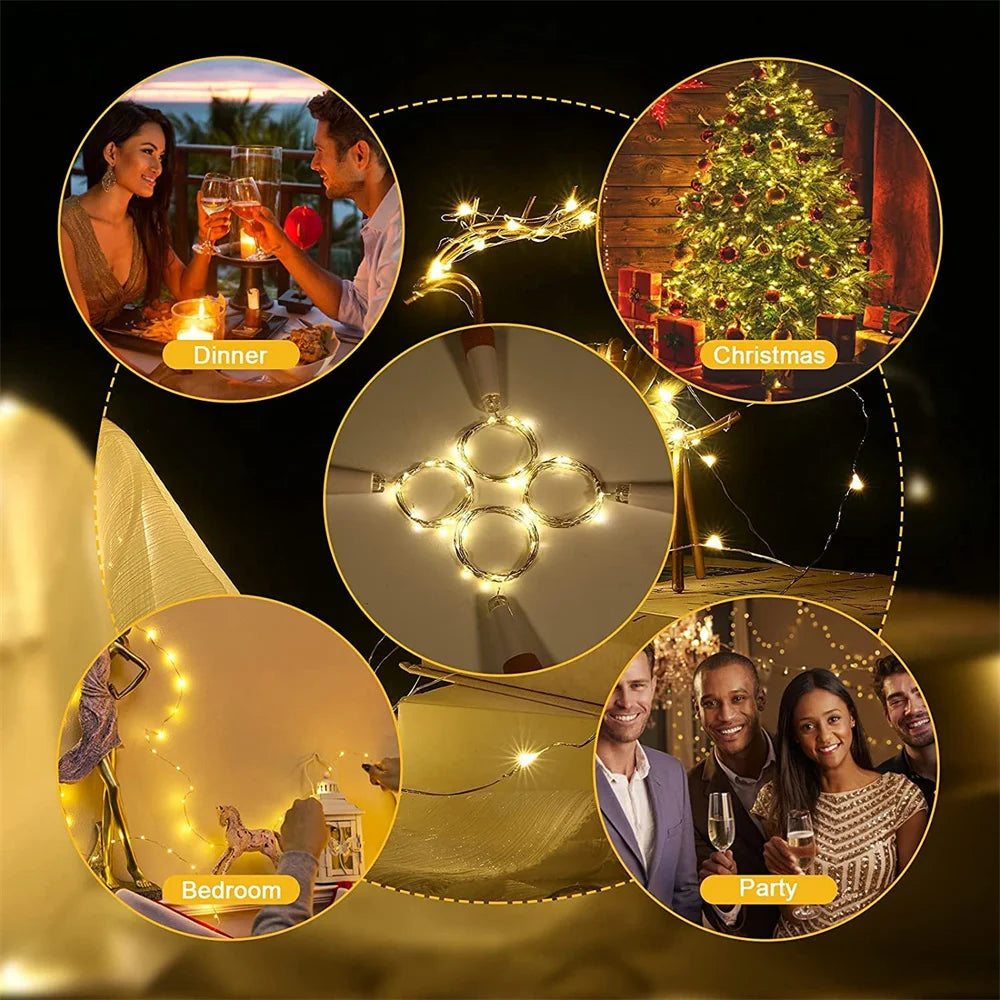 USB Rechargeable Cork Fairy Lights – 2m 20 LED String Lamp for Home Decor