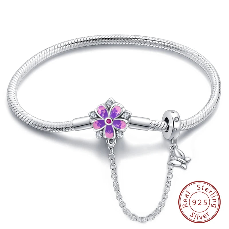 925 Sterling Silver Charm Bracelet – Adjustable Green Zircon for Birthday Gifts