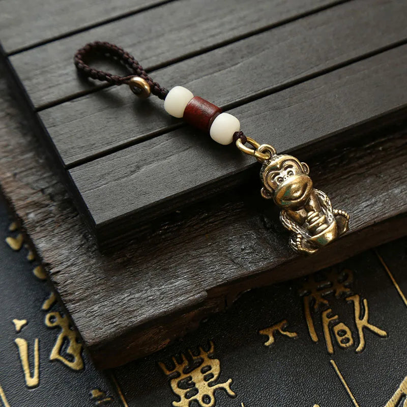 Brass Monkey Key Ring – Feng Shui Lucky Coin Charm for Car Keychain Decor