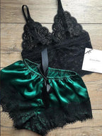 Lace Silk Pajama Set – Sexy Crop Top and Shorts for Women Sleepwear