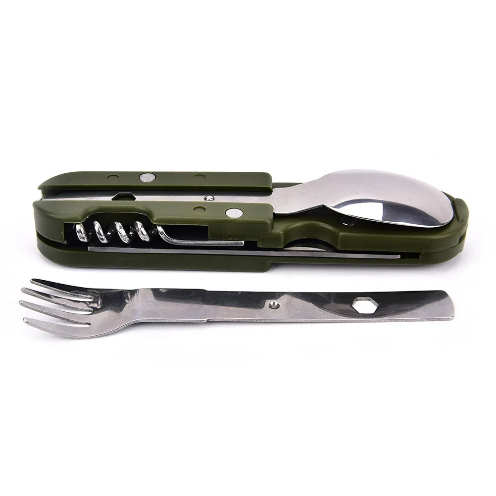 Stainless Steel Folding Camping Cutlery – Portable Utensils for Outdoor Hiking