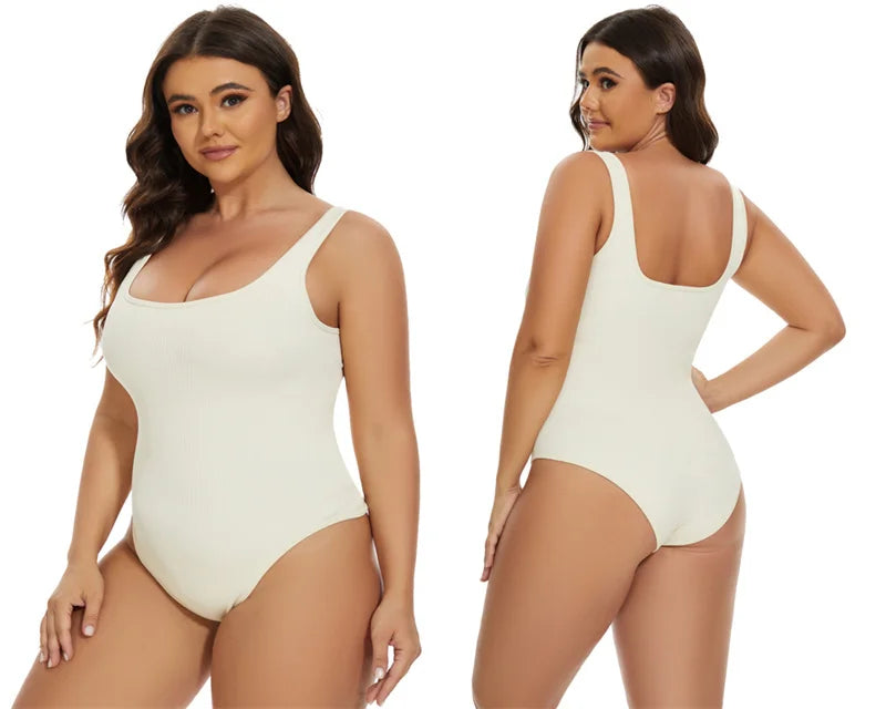 Ribbed Tummy Control Jumpsuit – Open Crotch Shapewear for Daily Compression
