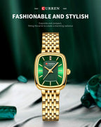 Gold Stainless Steel Quartz Watch – Elegant Square Dial for Business Fashion