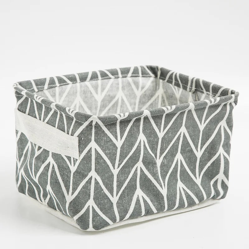 Foldable Cotton Linen Storage Basket – Small Desktop Organizer for Home