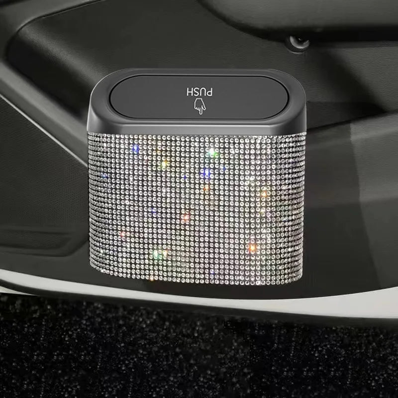 Bling Car Trash Bin – Crystal Seat Back Garbage Storage for Women Interior