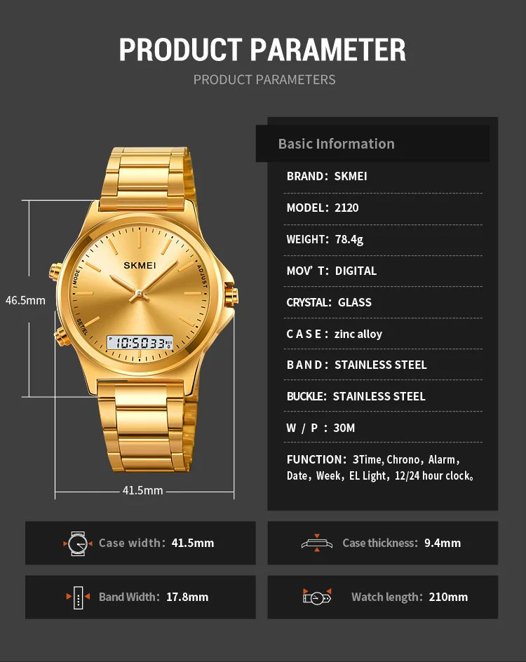 Digital Sport Watch – Waterproof Triple Time Display for Men
