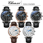 Leather Quartz Chronograph Watch – Men's Moon Phase Business Wristwatch
