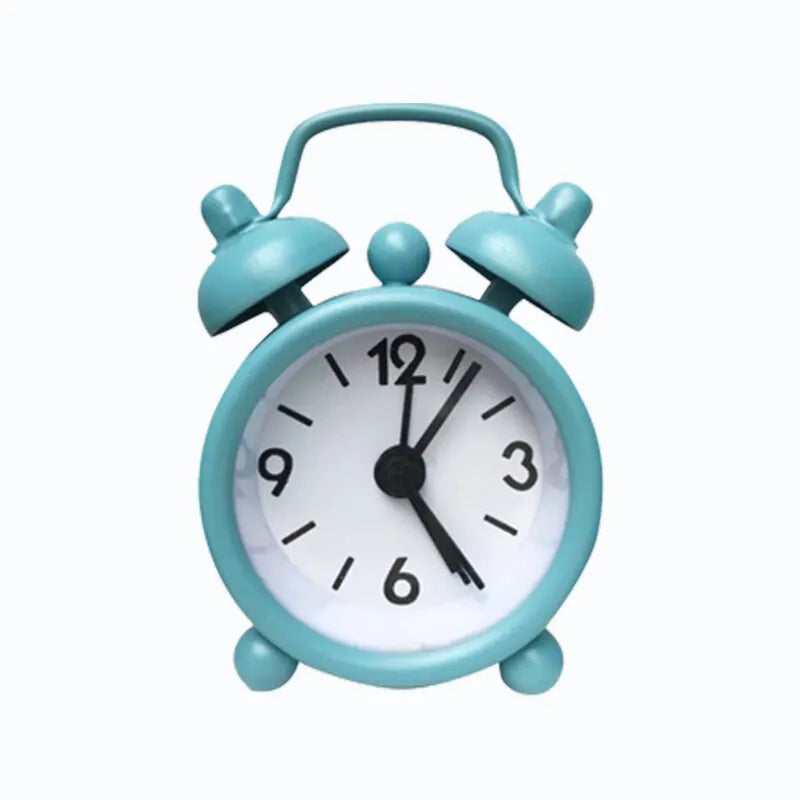 Mini Round Metal Alarm Clock – Portable Quartz Desktop Decor for Home Office