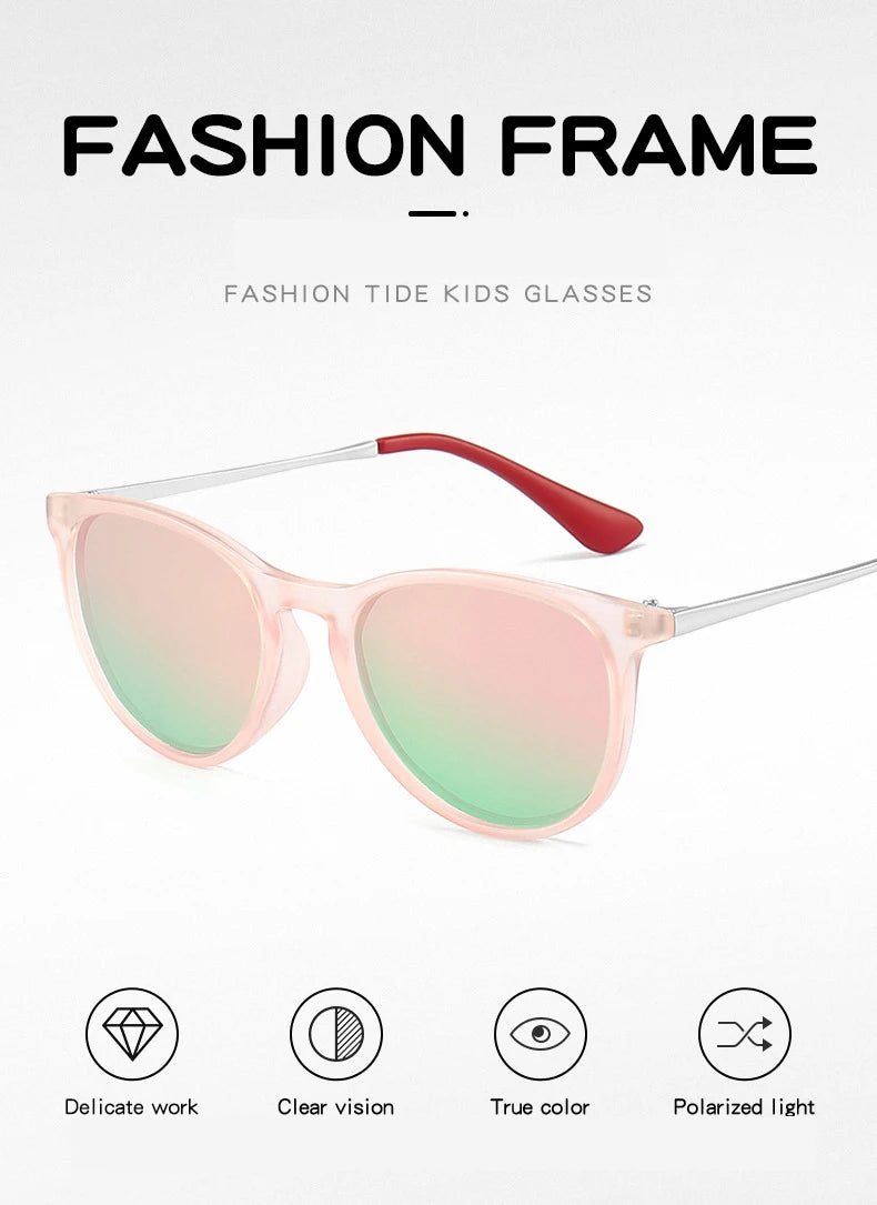 Vintage Round Kids Sunglasses – Polarized Metal UV400 Eyewear for Outdoor Play