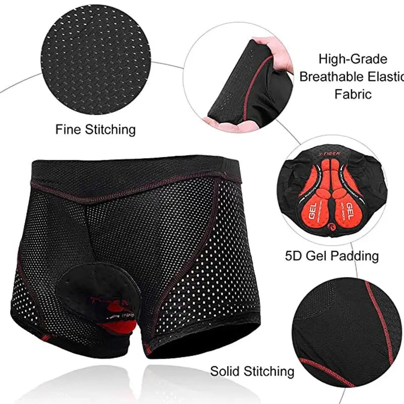 Padded Cycling Underwear Shorts – 5D Gel Breathable Liner for MTB Road Bike
