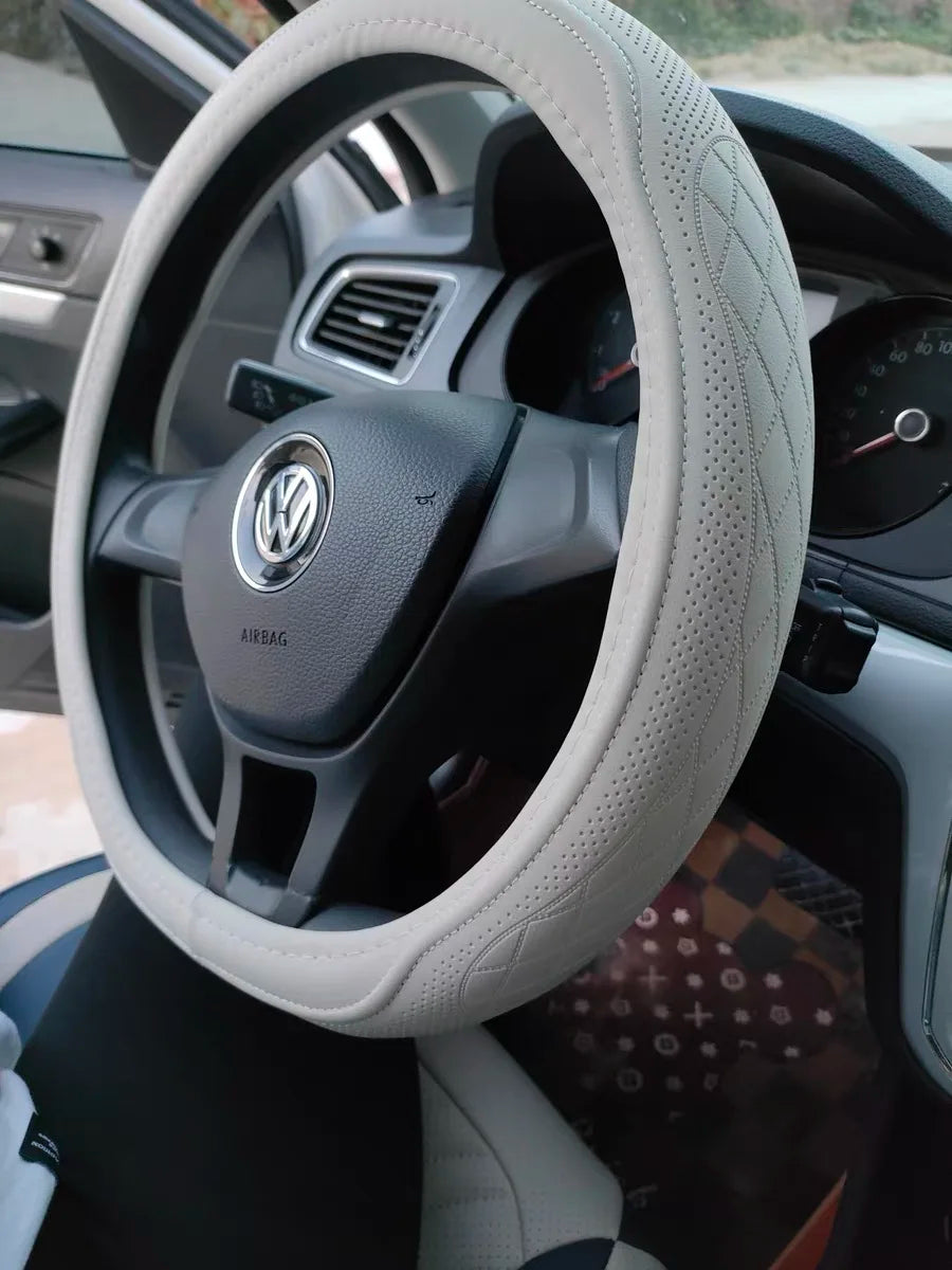 Napa Leather Steering Wheel Cover – Perforated 15 Inch Grip for Car Interior