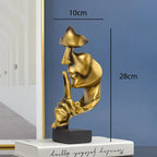 Abstract Thinker Resin Statue – Gold Silence Face Sculpture for Home Decor