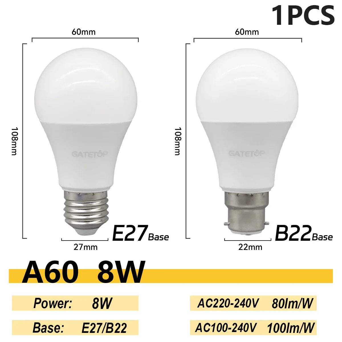 Energy Saving LED Light Bulb – A60 A80 E27 B22 Lamp for Home Lighting