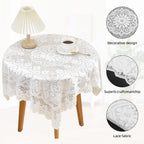 Embroidered Lace Tablecloth – Vintage White Floral Cover for Wedding Party